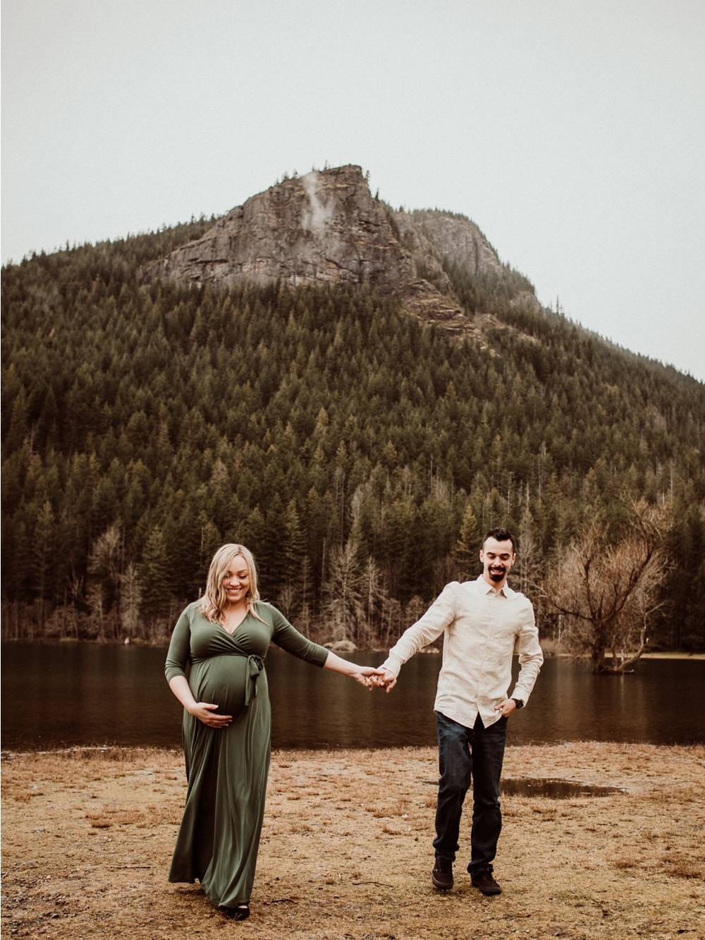 PinkBlush Olive Green Maternity Wrap Maxi Dress – Size M